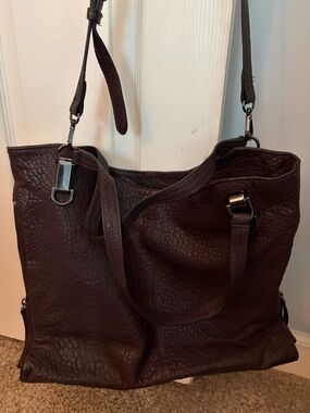 Vince Camuto Chocolate Pebbled Leather Shoulder Tote